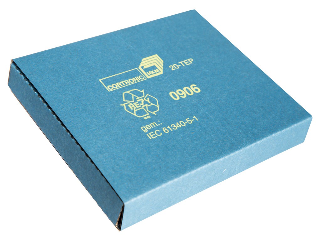E-Prom Verpackung, Cortronic 20 TEP, blau, 120 x 100 x 15 mm, Qualität 1.3e (einwellig)