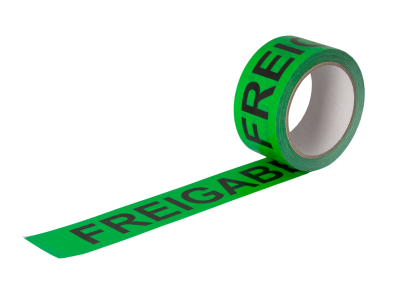 PVC-Packband, 50 mm/66 m, grün, mit Aufdruck "Freigabe ... "