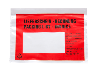 Begleitpapiertaschen ECO DIN C6, rot / schwarzer Druck "Lieferschein/Rechnung"