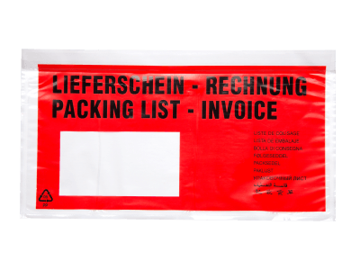 Begleitpapiertaschen ECO DIN lang, rot / schwarzer Druck "Lieferschein/Rechnung"