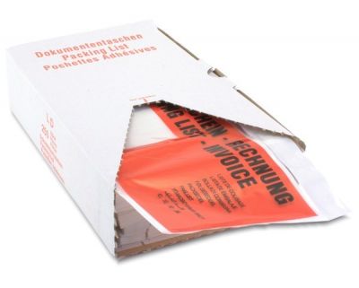 Begleitpapiertaschen DIN lang, rot / schwarzer Druck "Lieferschein/Rechnung", Spendekarton à 250 St.